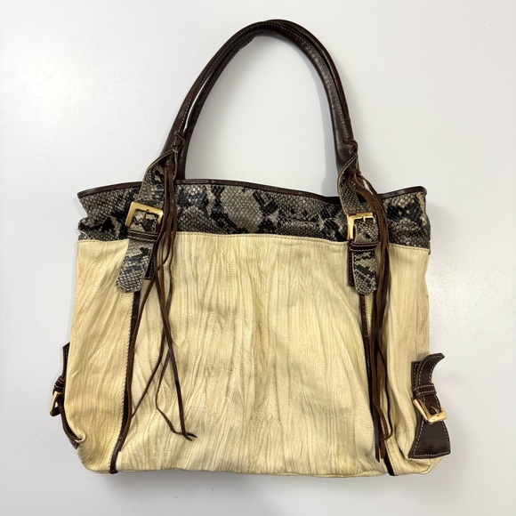 Marco Buggiani Handbags - Marco Buggiani Made In Italy Cream Genuine Reptile /Snake Skin Gold Shoulder Bag